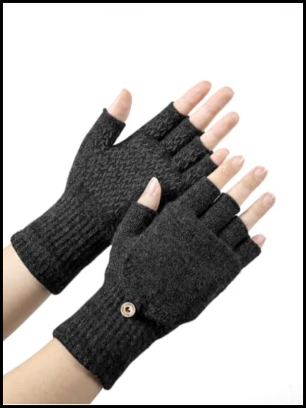 100% Alpaca Wool Convertible Fingerless Mittens Flip Top Winter Gloves